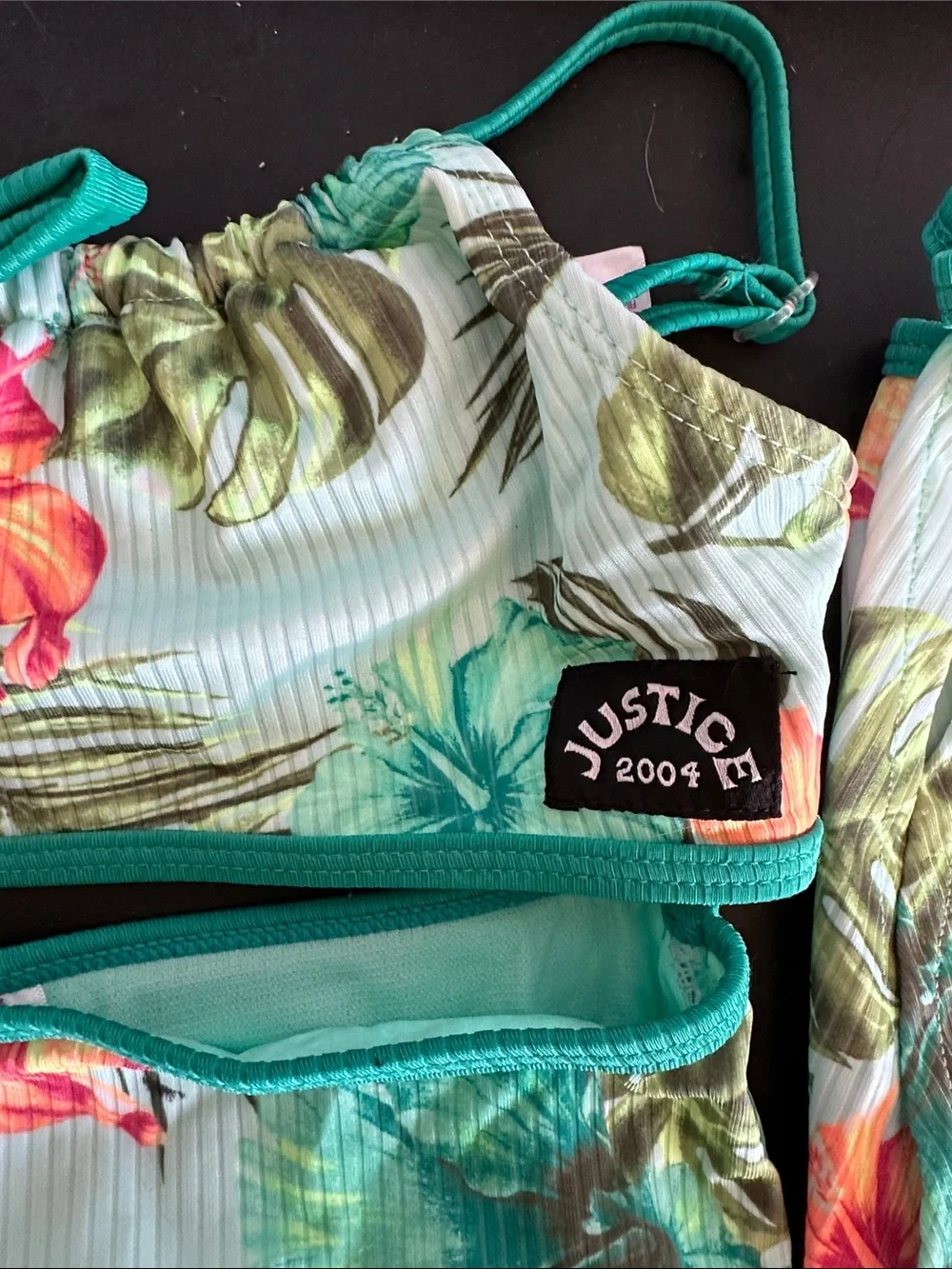 Justice Girls Teal Floral Two-Piece Bikini Set w/Skirt Size 7/8